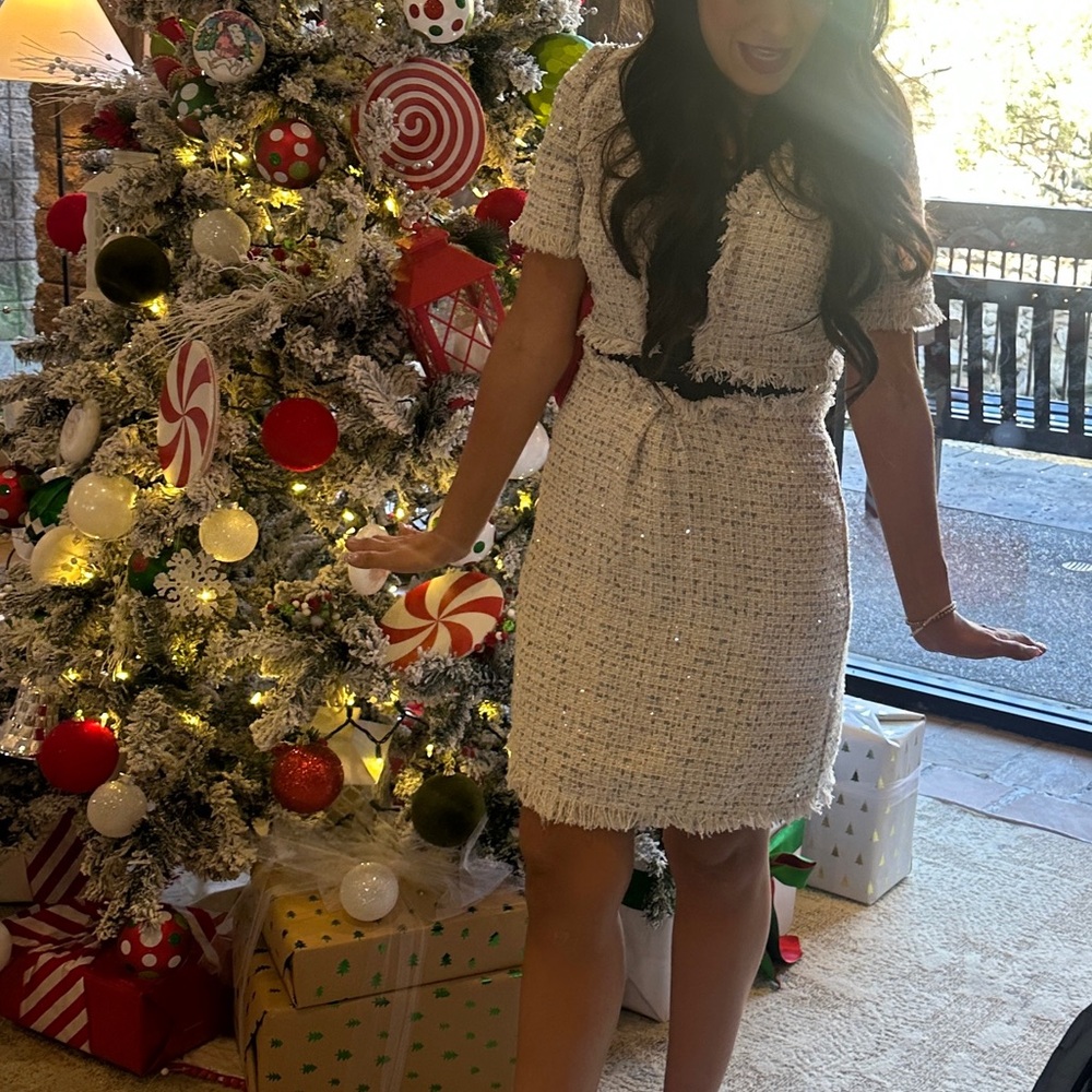 Walter baker White Tweed Dress with Black faux leather